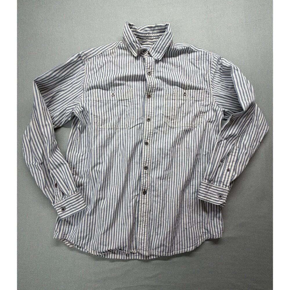 Vintage L.L.Bean Utility Work Shirt Men’s M Blue White Striped 100% Cotton